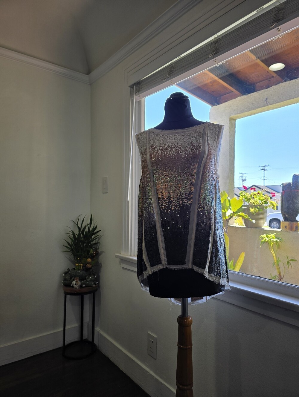 AllSaints White and Beige Hand-Embellished Sequin Top - Picture 2 of 10